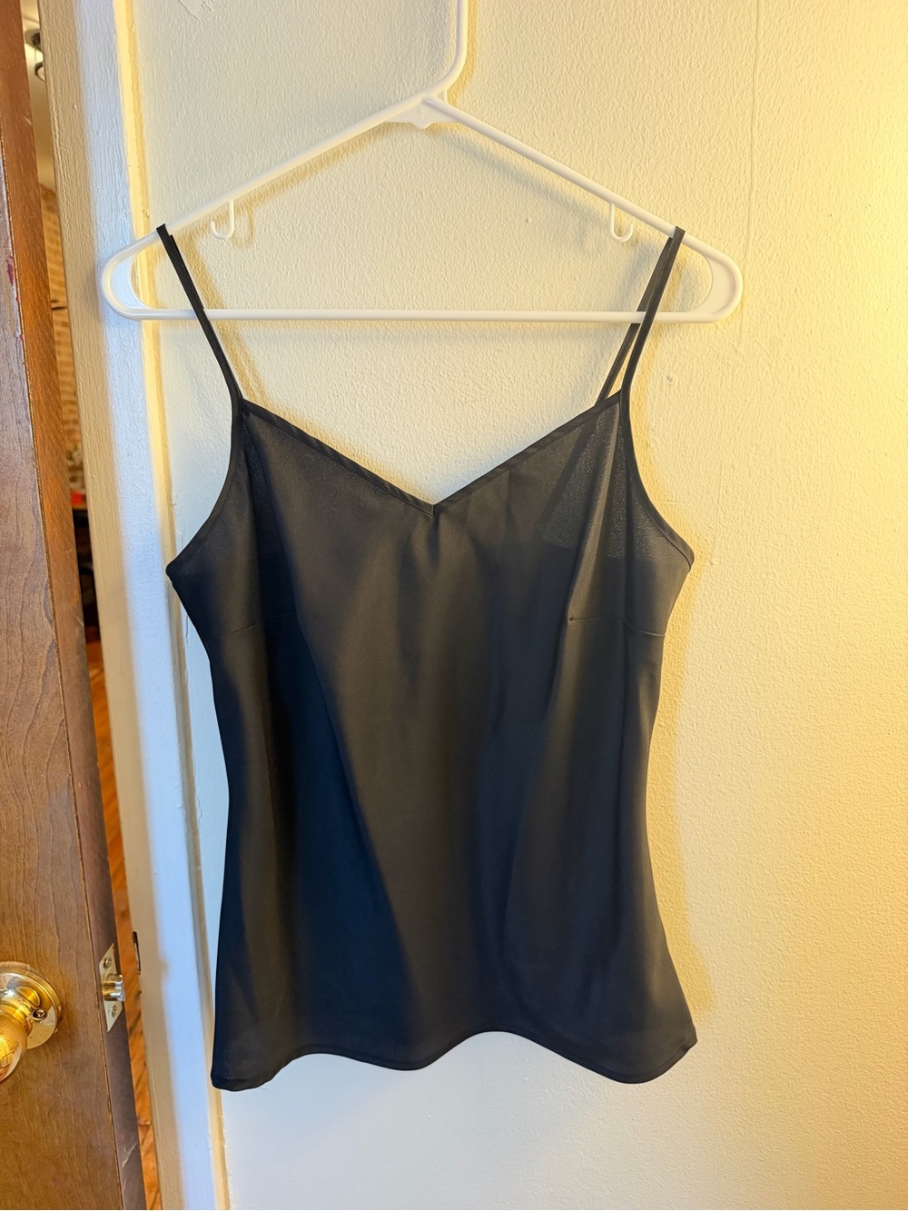 Black Satin V-Neck Cami Top - Women